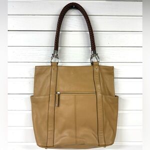 Tignaniello | Braided Handle Tan Leather Tote Bag